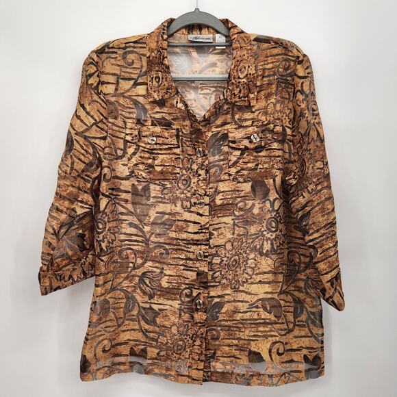 VTG. Cali & York Semi Sheer Mesh Animal Print Festival Mob Wife Women's XL - Picture 1 of 8